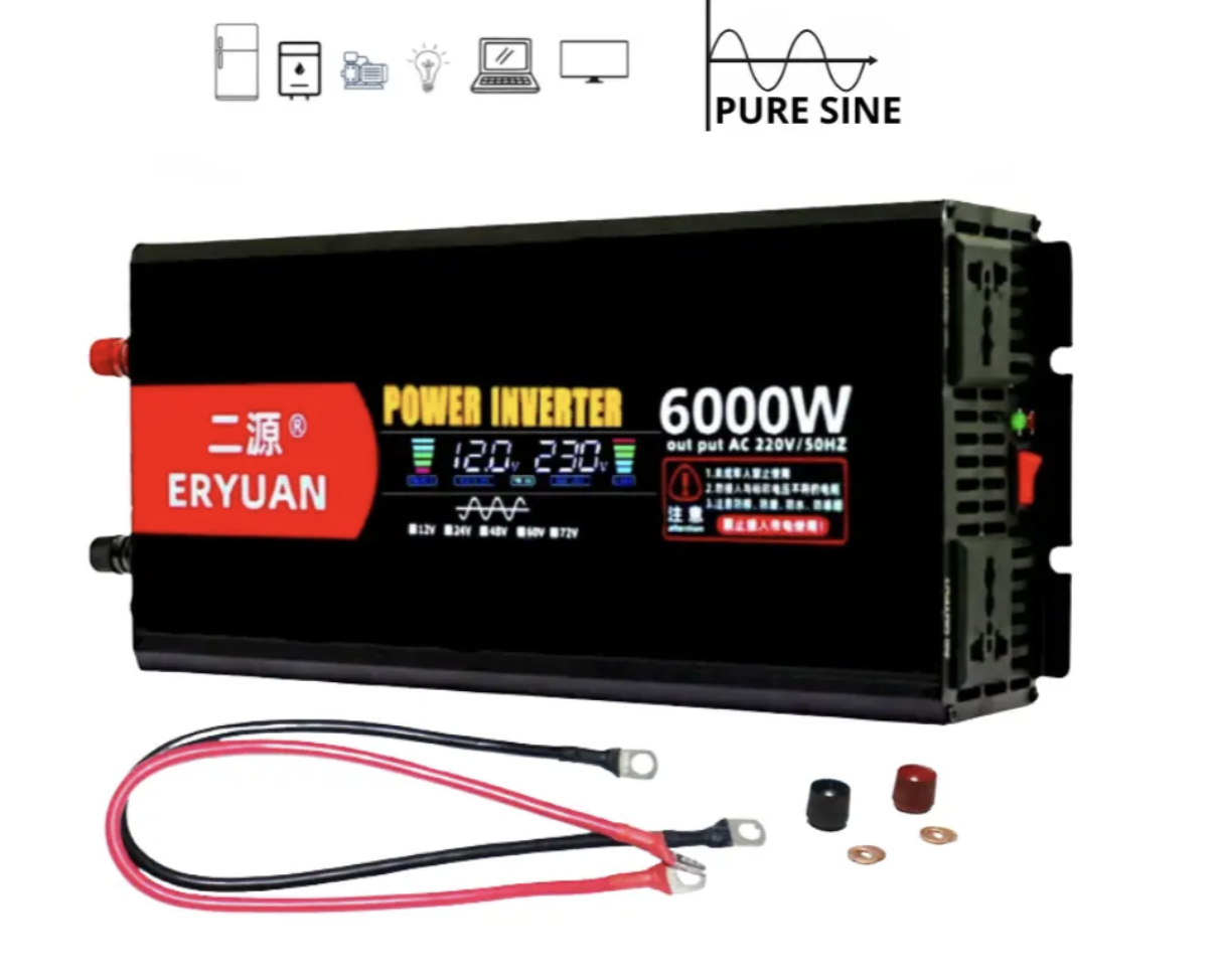Інвертор Eryone 12V-220V 6000W з чистою синусоїдою для дому й техніки - мініатюра 2