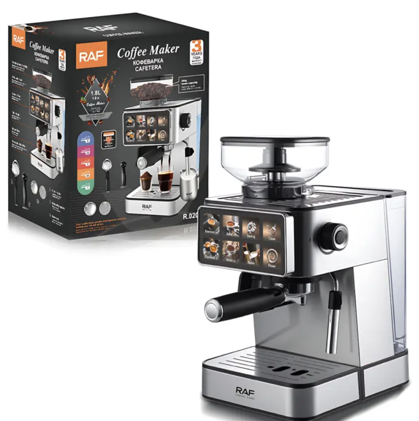 Кавомашина RAF R.0206 2 в 1 з кавомолкою і капучинатором - мініатюра 8
