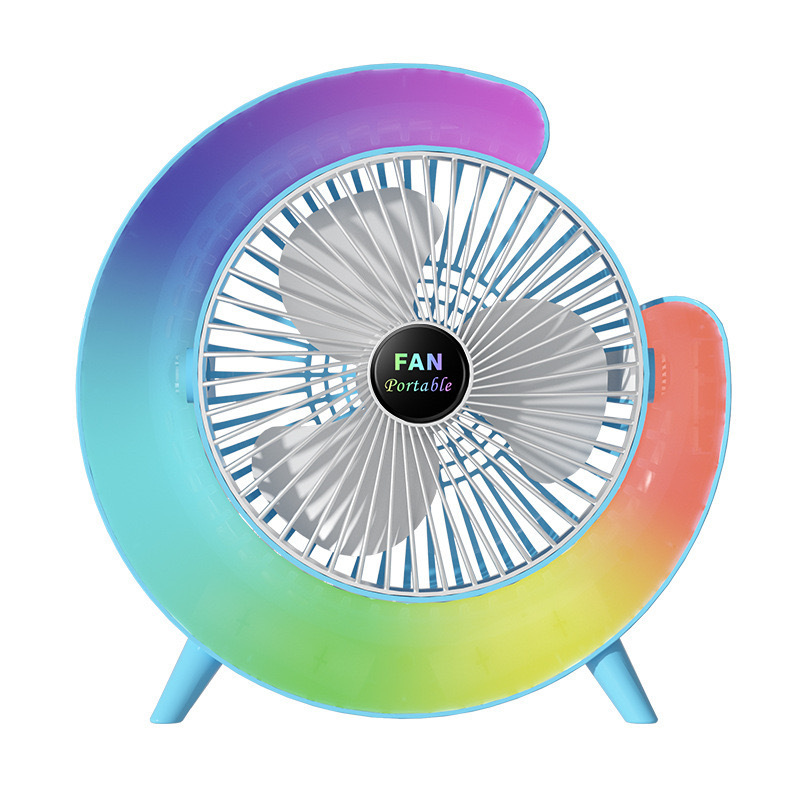 Вентилятор настільний акумуляторний з RGB підсвіткою, обертанням 180° та USB зарядкою