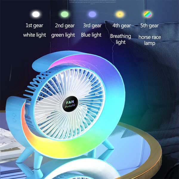 Вентилятор настільний акумуляторний з RGB підсвіткою, обертанням 180° та USB зарядкою - мініатюра 8