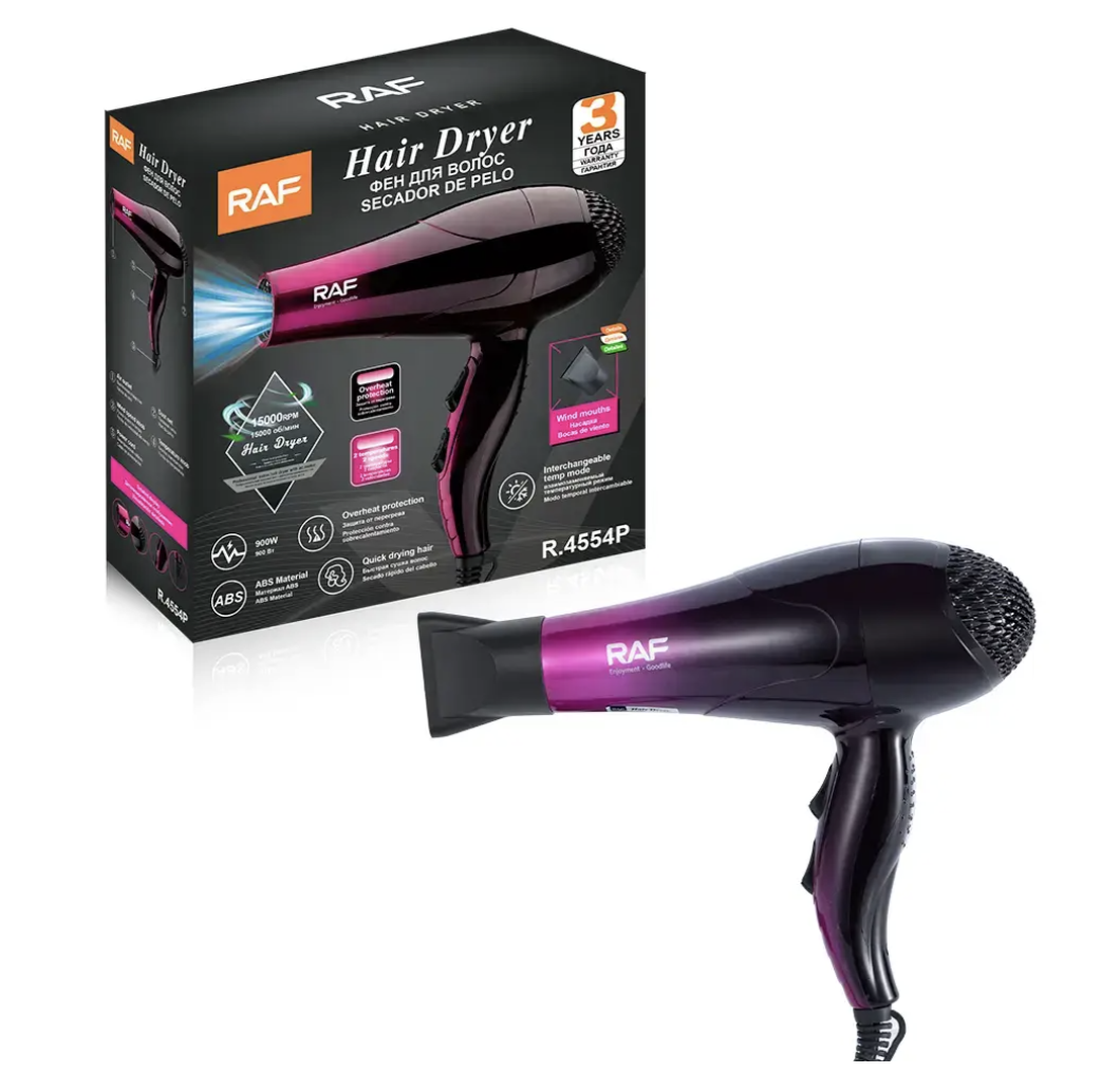 Фен для волосся RAF R.4554 900 Вт швидке і безпечне сушіння волосся ∙ Електричний фен RAF R.4554 для укладання волосся