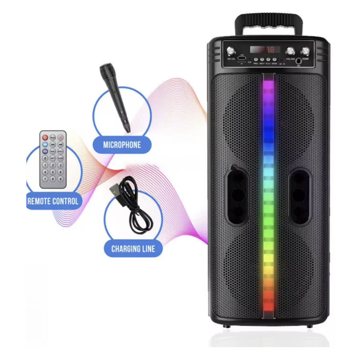 Портативна колонка TTD-2806 з Bluetooth, RGB і мікрофоном для вечірок - мініатюра 2