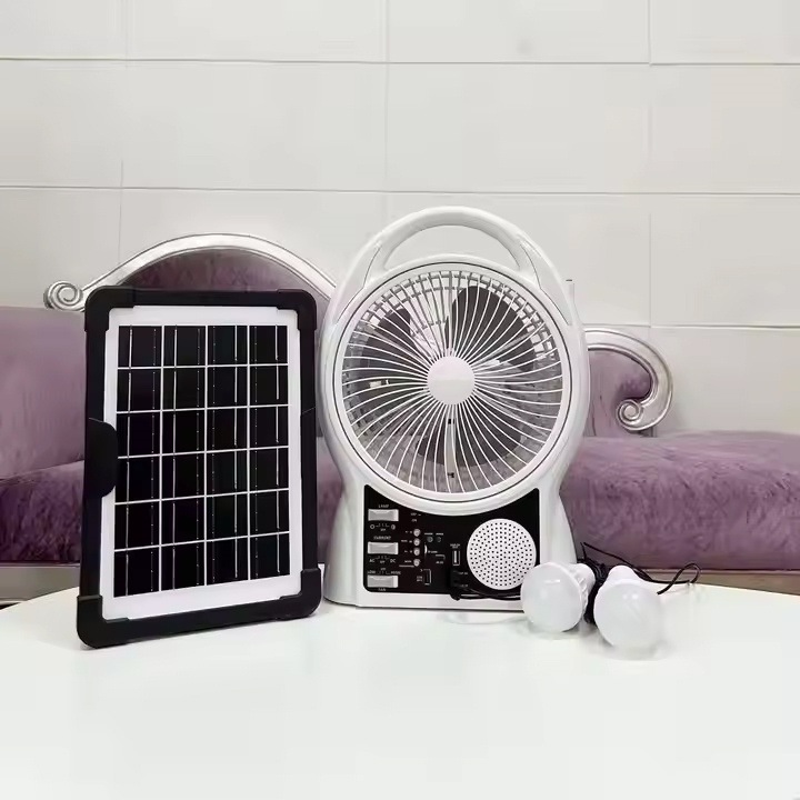 Портативний вентилятор 4в1 із сонячною панеллю, Bluetooth, радіо та LED-підсвіткою - мініатюра 3