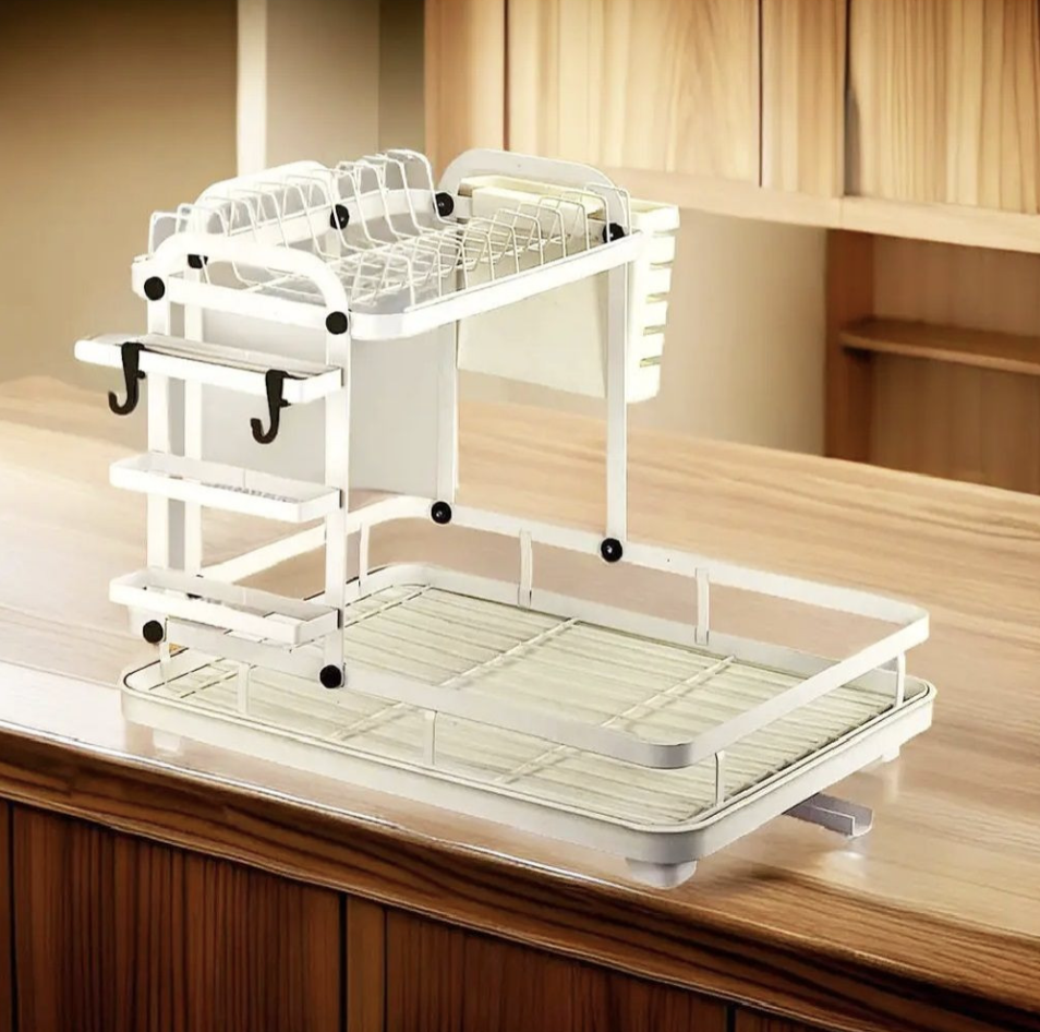 Двоярусна сушарка для посуду 42 x 33 x 30 см з піддоном для води - мініатюра 4