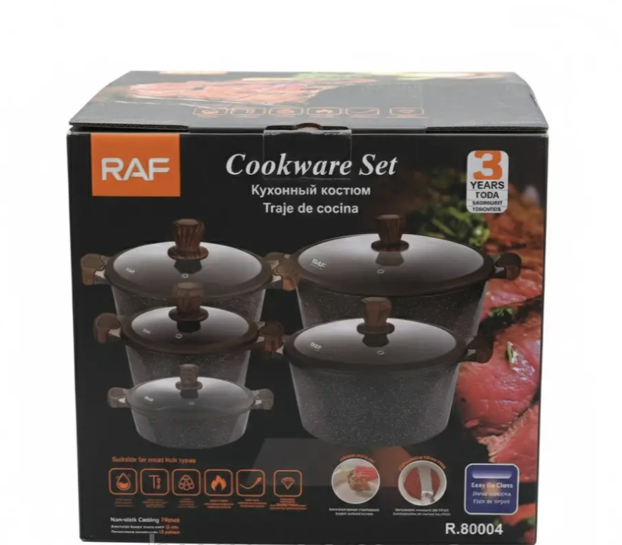 Набір каструль 5 в 1 RAF set r-80004 з антипригарним покриттям ∙ Каструлі кухонні r-80004 - стиль і надійність в кожній деталі