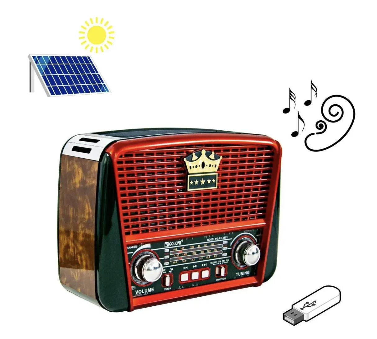 Радіоприймач GOLON RX-BT455S Solar USB з ліхтариком - мініатюра 8