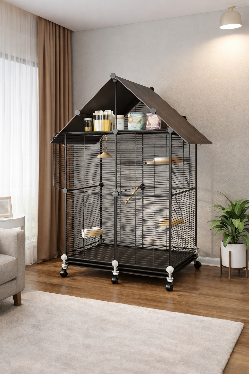 Клітка для птахів KP-83 Будиночок з дерев'яними іграшками - мініатюра 6