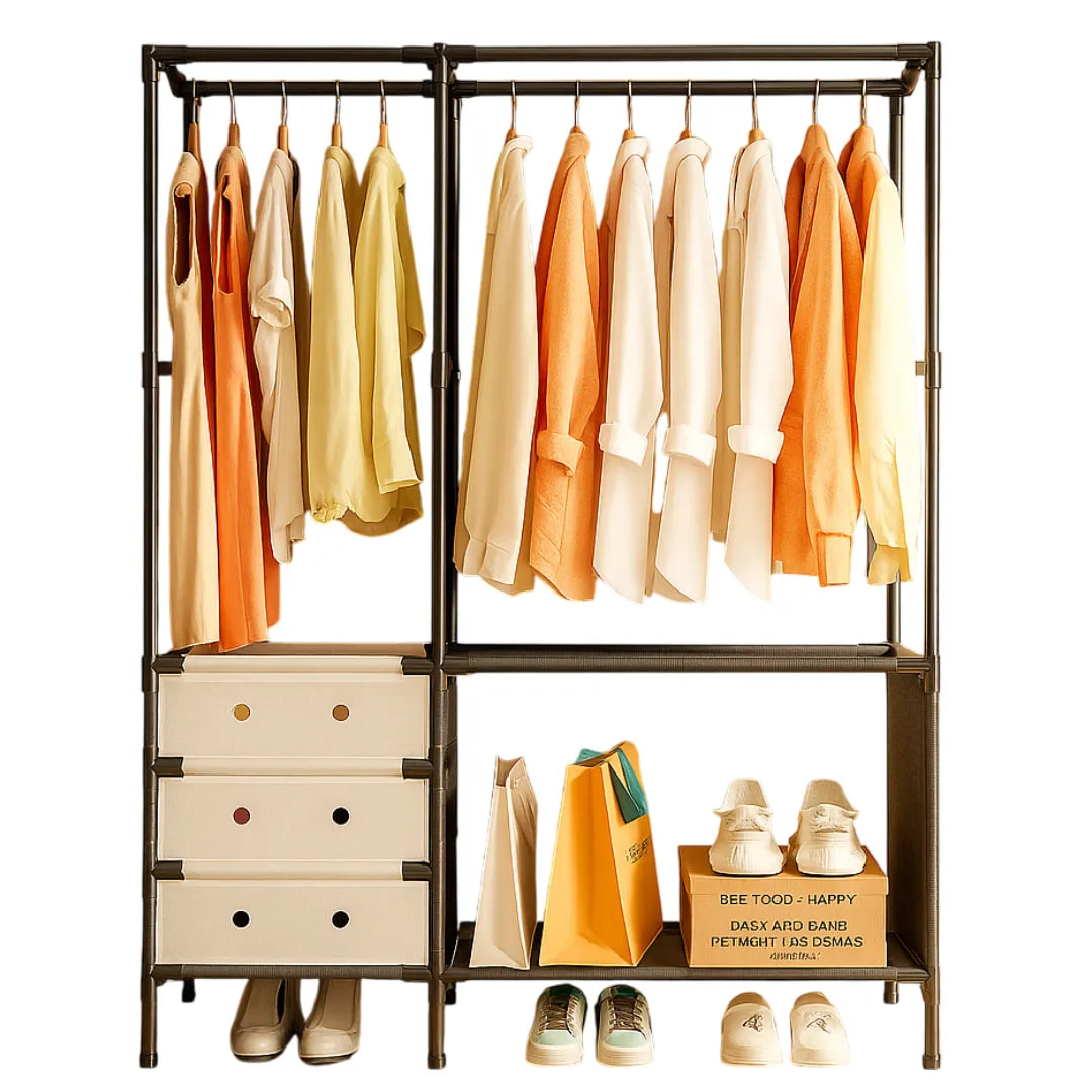 Підлогова вішалка-стійка для одягу YMJ-02 ∙ Підлогова стійка YMJ-02 з полицями та вішалкою для одягу