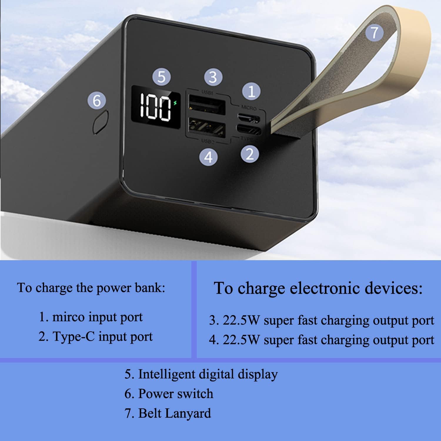 Power Bank UNITECH U86A 50000 mAh 22.5W для швидкої зарядки в поїздках і щоденному русі - мініатюра 3