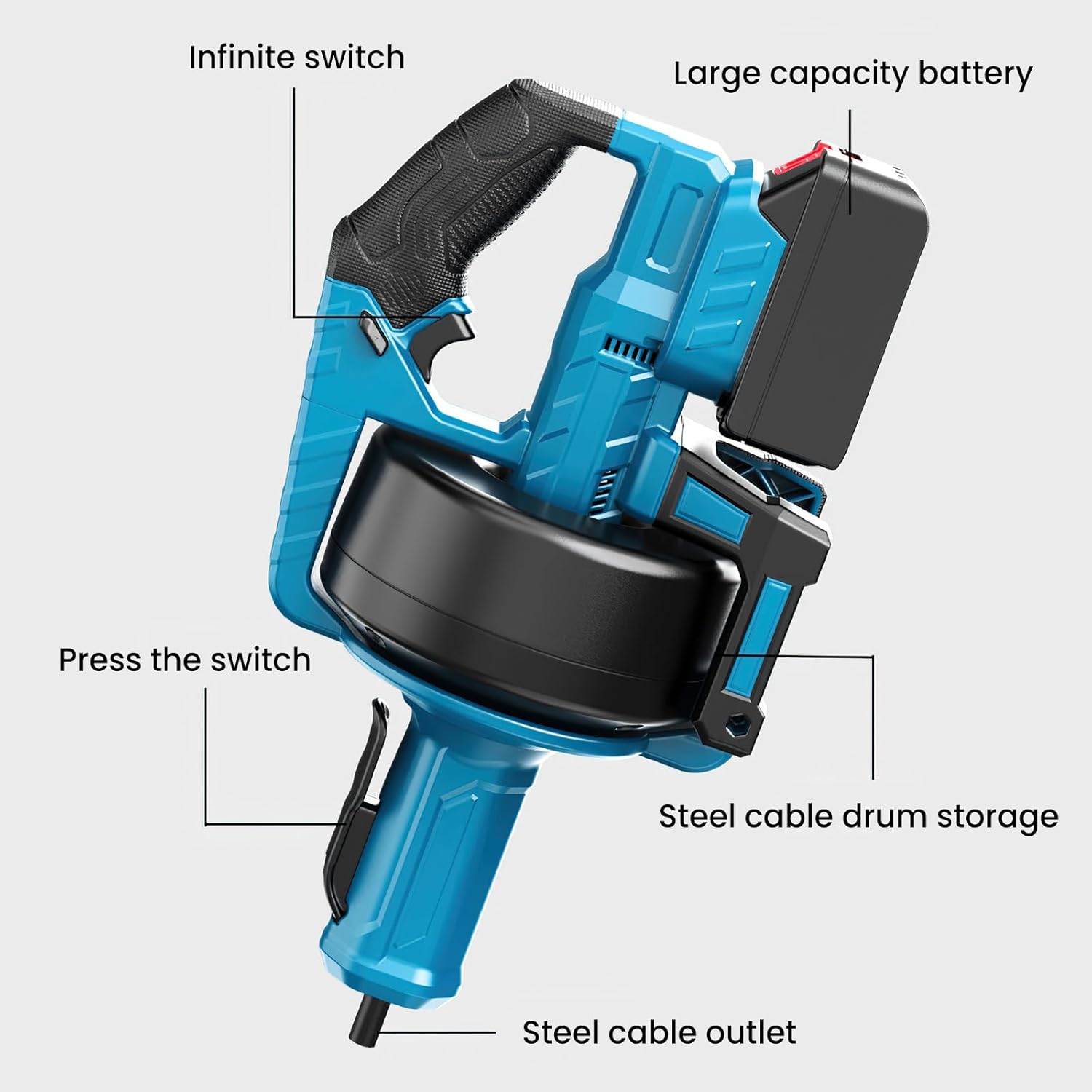 Акумуляторна прочисна машина DOMOTEC 48V для труб і дренажних систем без прив'язки до розетки - мініатюра 6