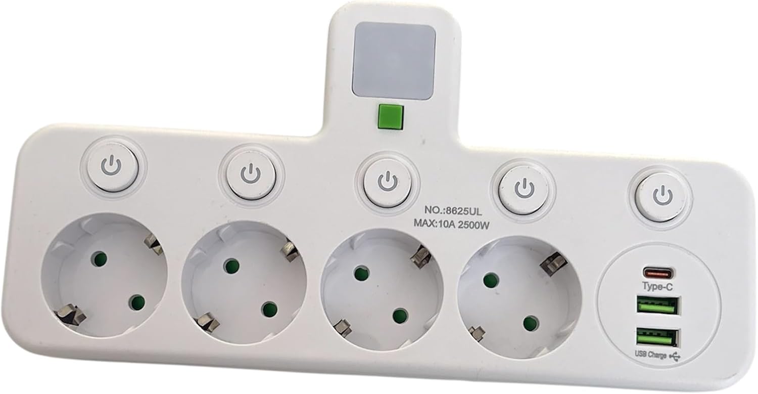 Мережевий розгалужувач 8625UL з 4 розетками, USB і Type-C для робочої зони та дому - мініатюра 1
