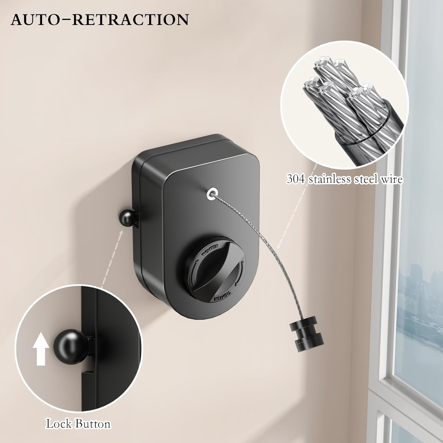 Wall Dryer WD-5 з висувним тросом для сушіння білизни у ванній, на балконі чи кухні - мініатюра 3