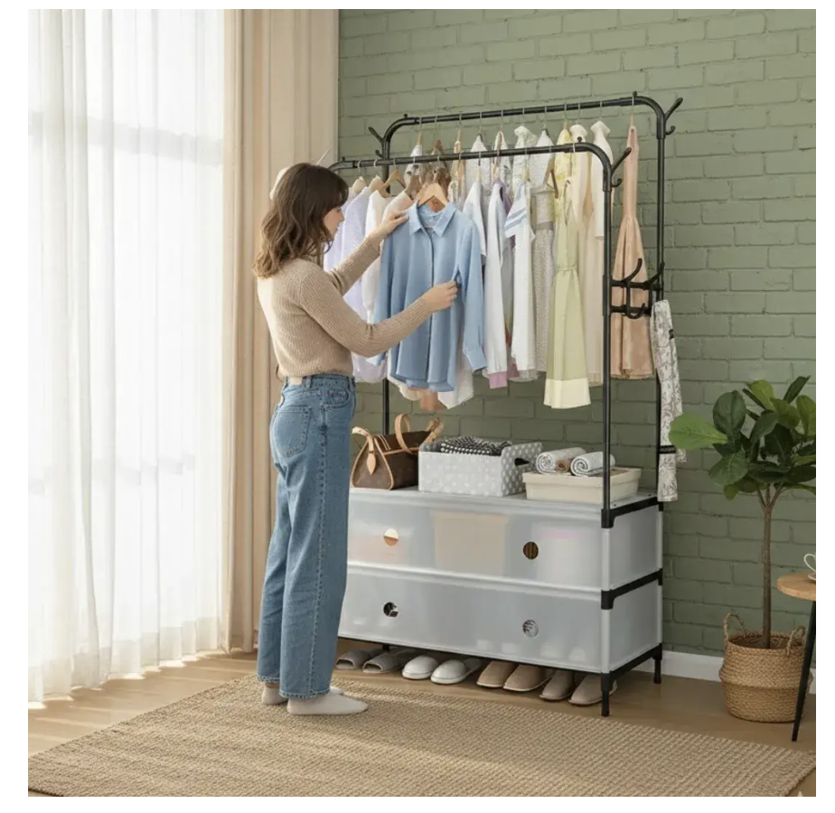 Органайзер MJPP83 з вішалкою для одягу і полицею для взуття для передпокою та спальні - мініатюра 2