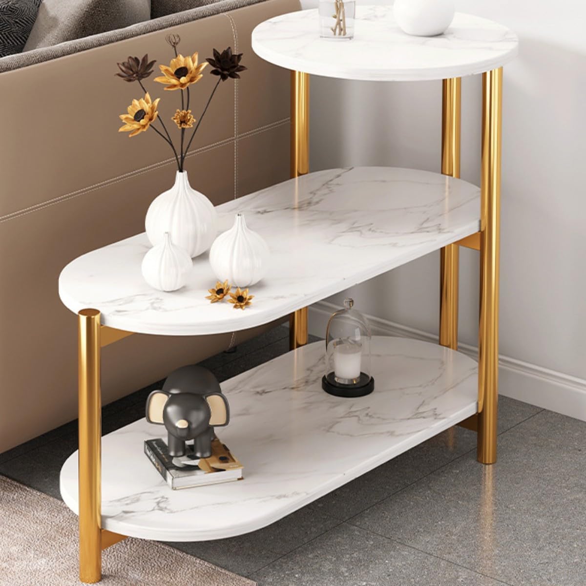 Трирівневий приставний столик 5497 з полицями для книг, декору і повсякденних дрібниць - мініатюра 2