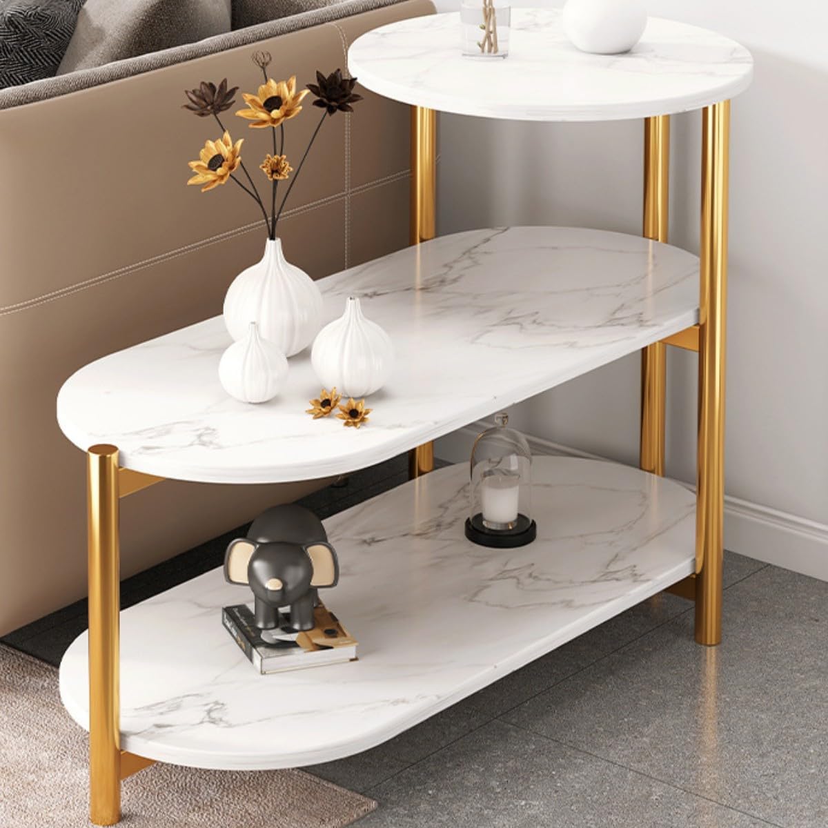 Трирівневий приставний столик 5497 з полицями для книг, декору і повсякденних дрібниць - мініатюра 5