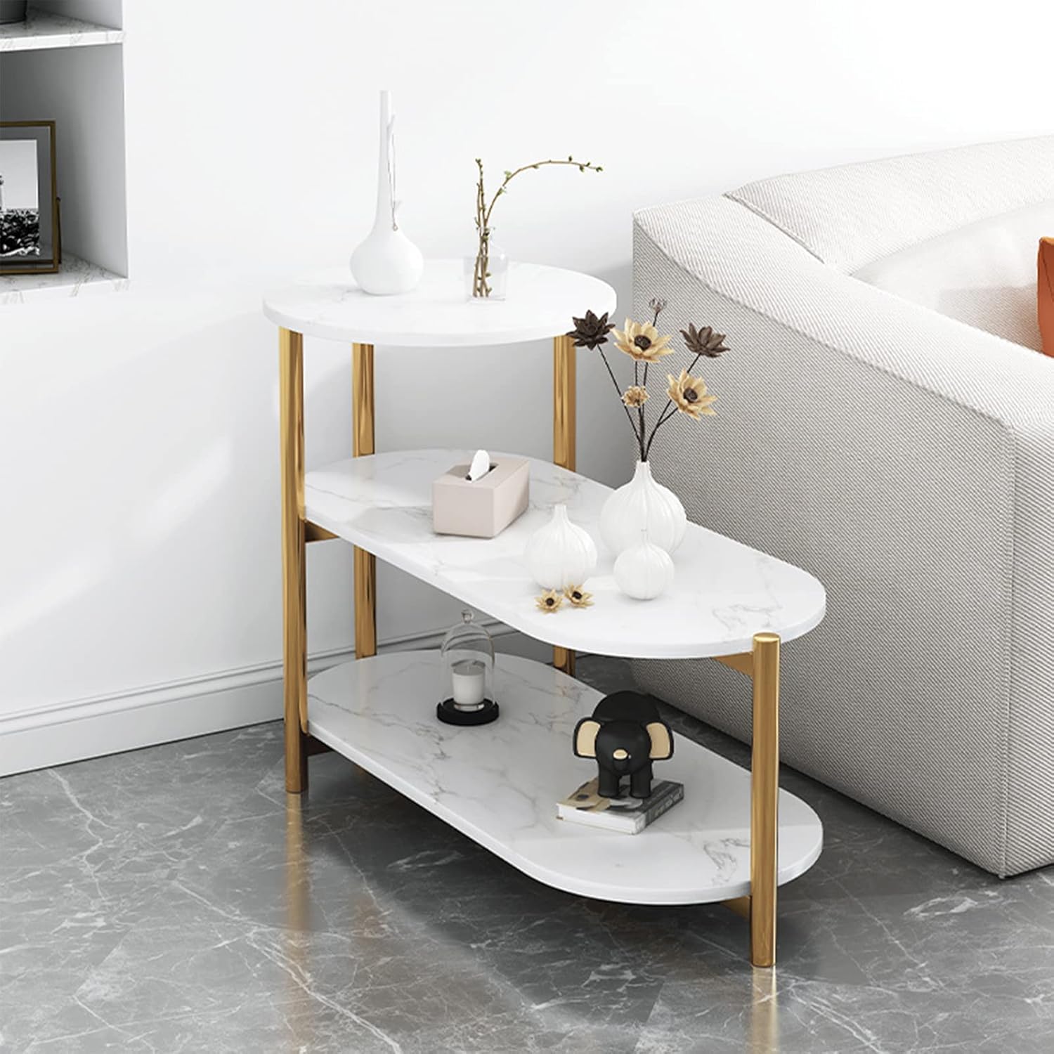 Трирівневий приставний столик 5497 з полицями для книг, декору і повсякденних дрібниць - мініатюра 6