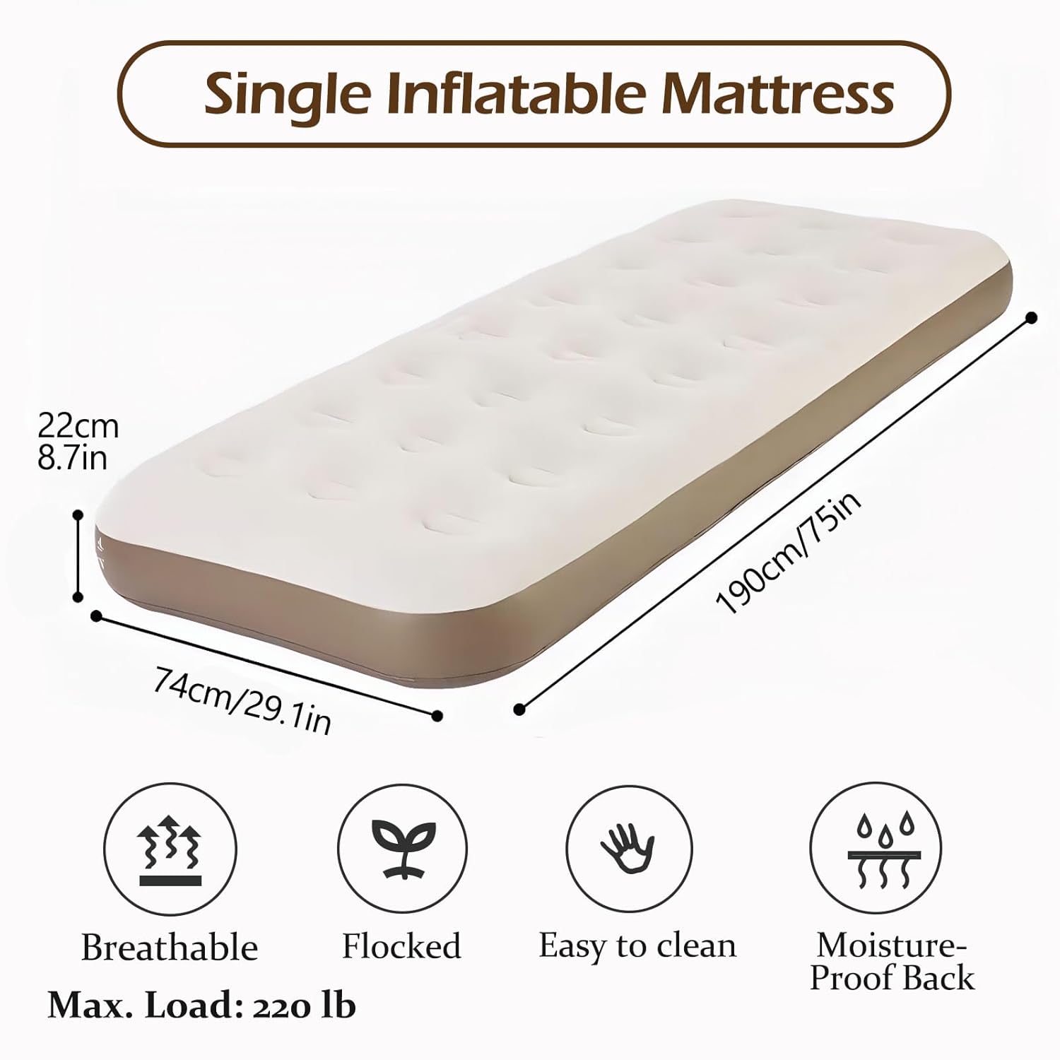 Односпальний надувний матрац 191 x 73 x 22 см для дому і кемпінгу - мініатюра 2