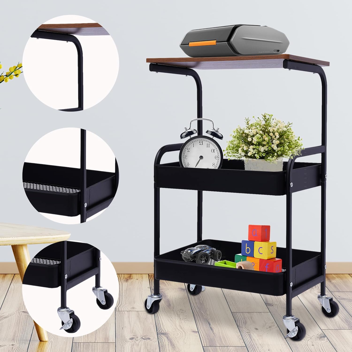 Етажерка AWD Interior лофт на колесах з кошиками і полицею МДФ - мініатюра 2