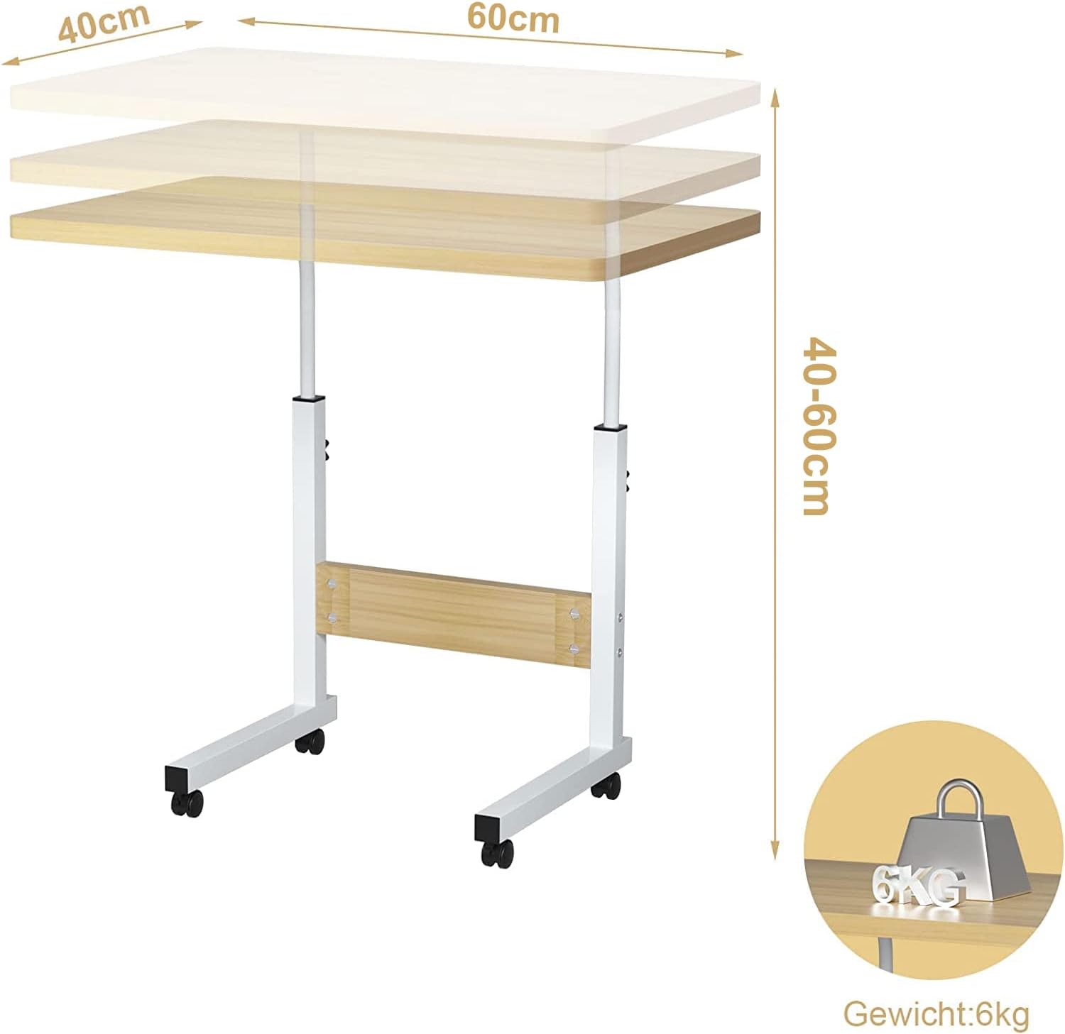 Столик для ноутбука Drom 60 x 40 см з регулюванням висоти і колесами - мініатюра 3