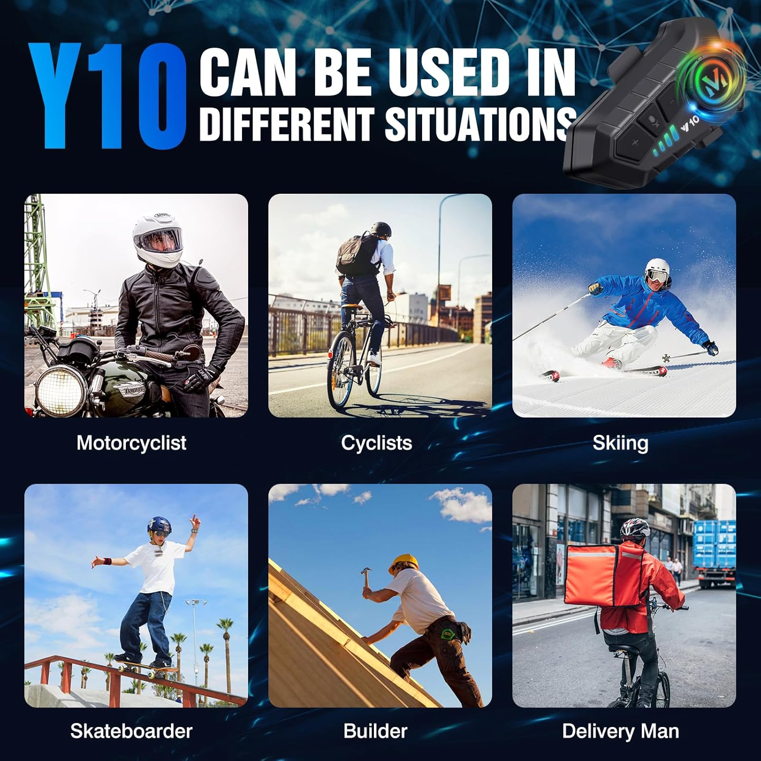 Мотогарнітура Y10 з Bluetooth 5.3 для шолома і дороги - мініатюра 8