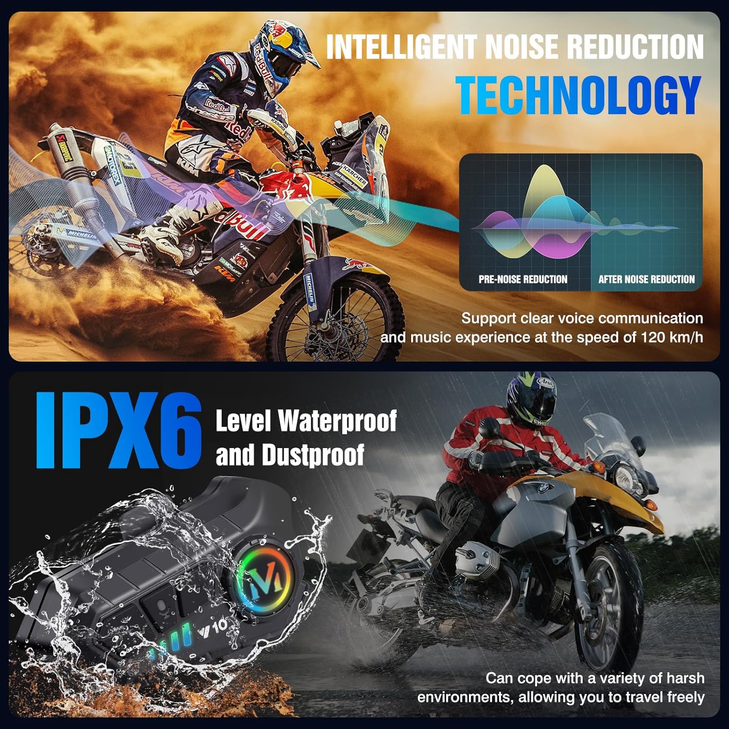 Мотогарнітура Y10 з Bluetooth 5.3 для шолома і дороги - мініатюра 9