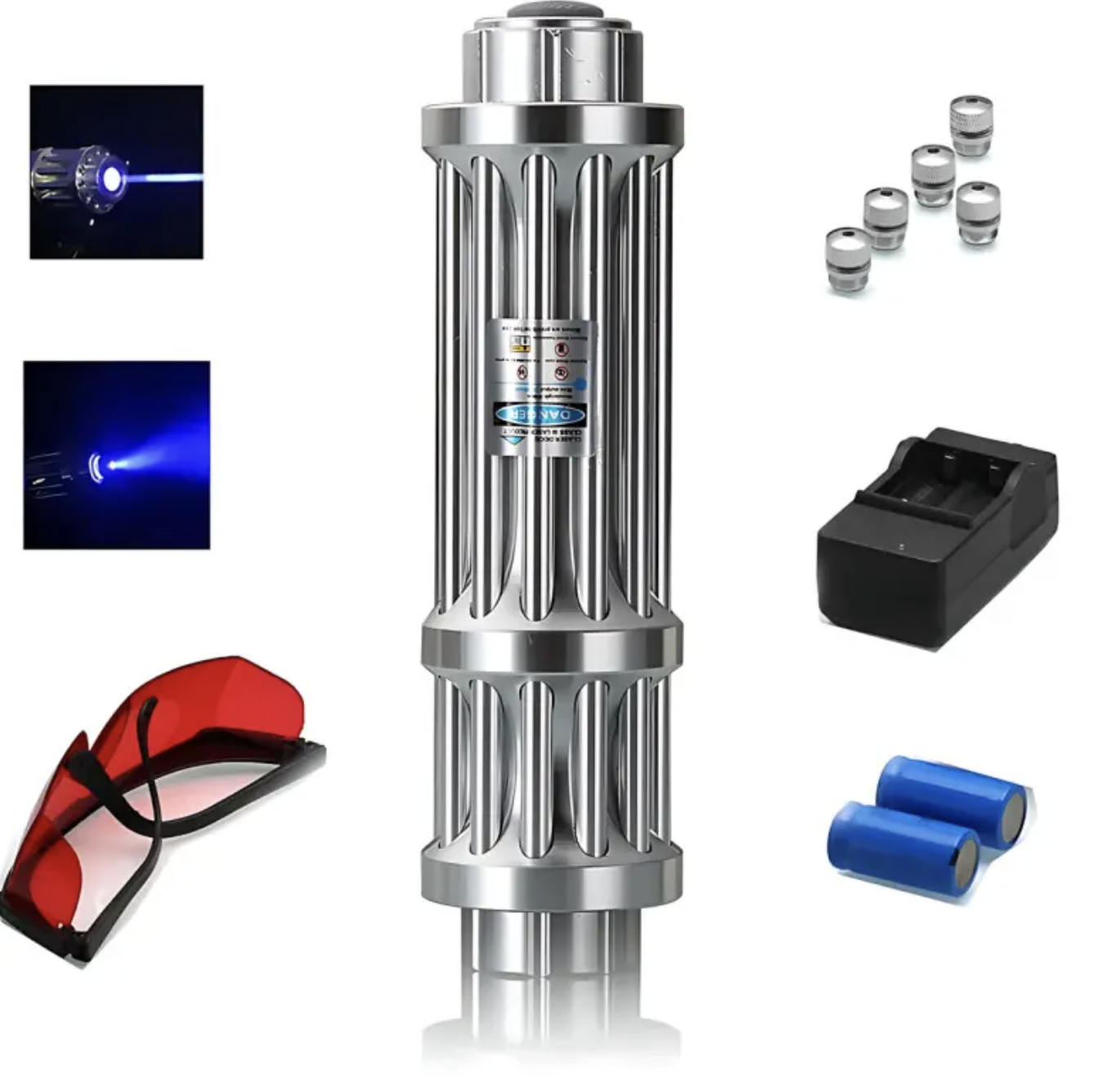 Синя лазерна указка Laser B017 445 nm з 5 насадками - мініатюра 2