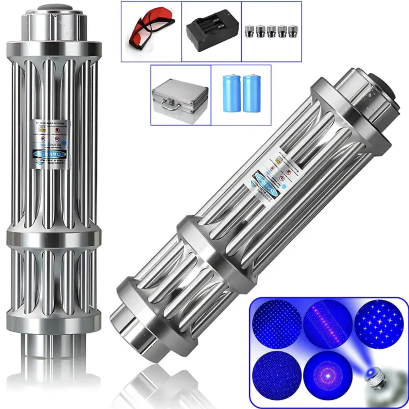 Синя лазерна указка Laser B017 445 nm з 5 насадками - мініатюра 4