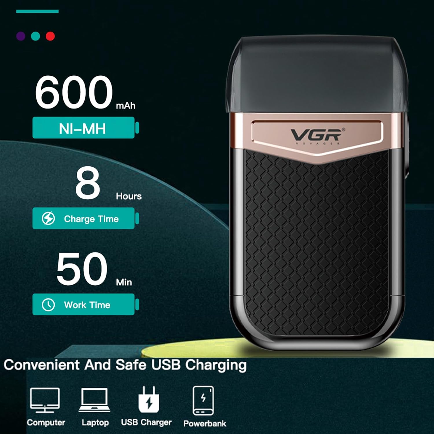 Бритва VGR V-331 для сухого і вологого гоління в дорозі і вдома - мініатюра 5