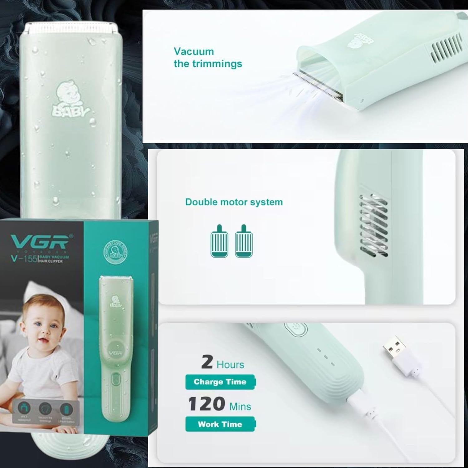 Дитяча машинка VGR V-155 з вакуумом для тихої і чистої стрижки - мініатюра 4