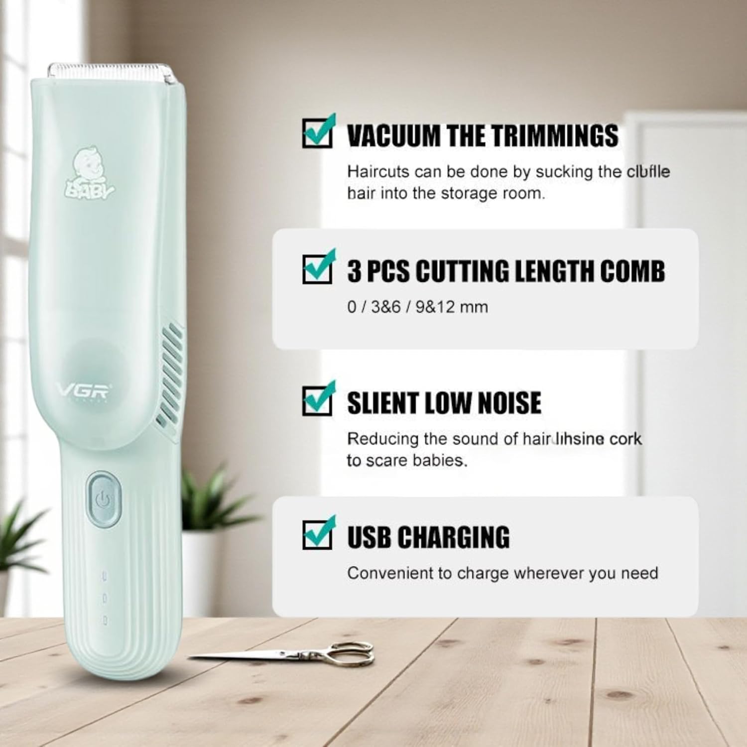 Дитяча машинка VGR V-155 з вакуумом для тихої і чистої стрижки - мініатюра 6