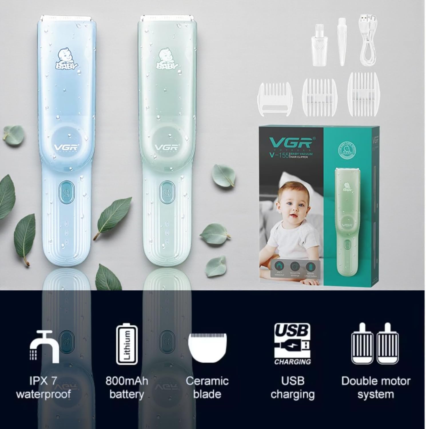 Дитяча машинка VGR V-155 з вакуумом для тихої і чистої стрижки - мініатюра 7