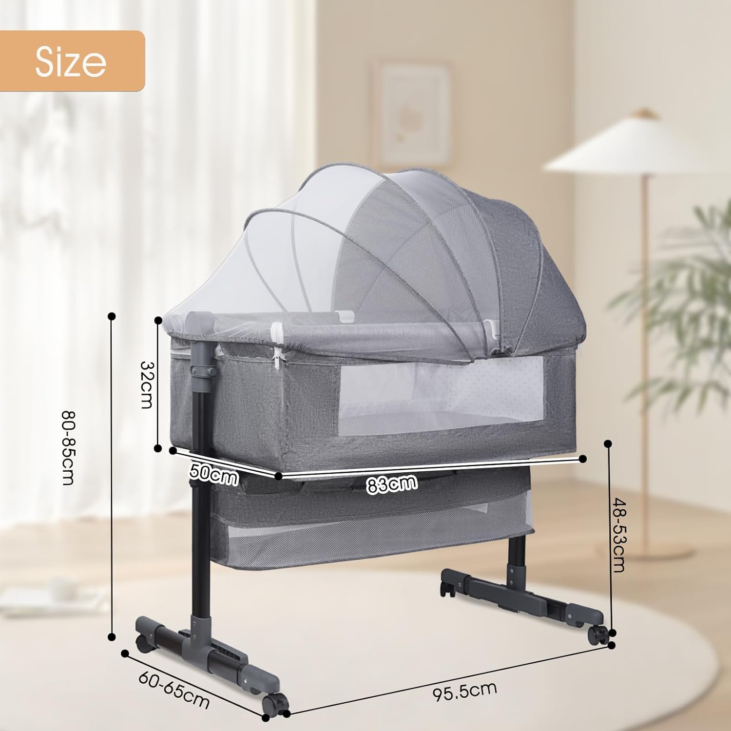 Приставне дитяче ліжечко 0219/MK 3в1 Light Grey - мініатюра 2