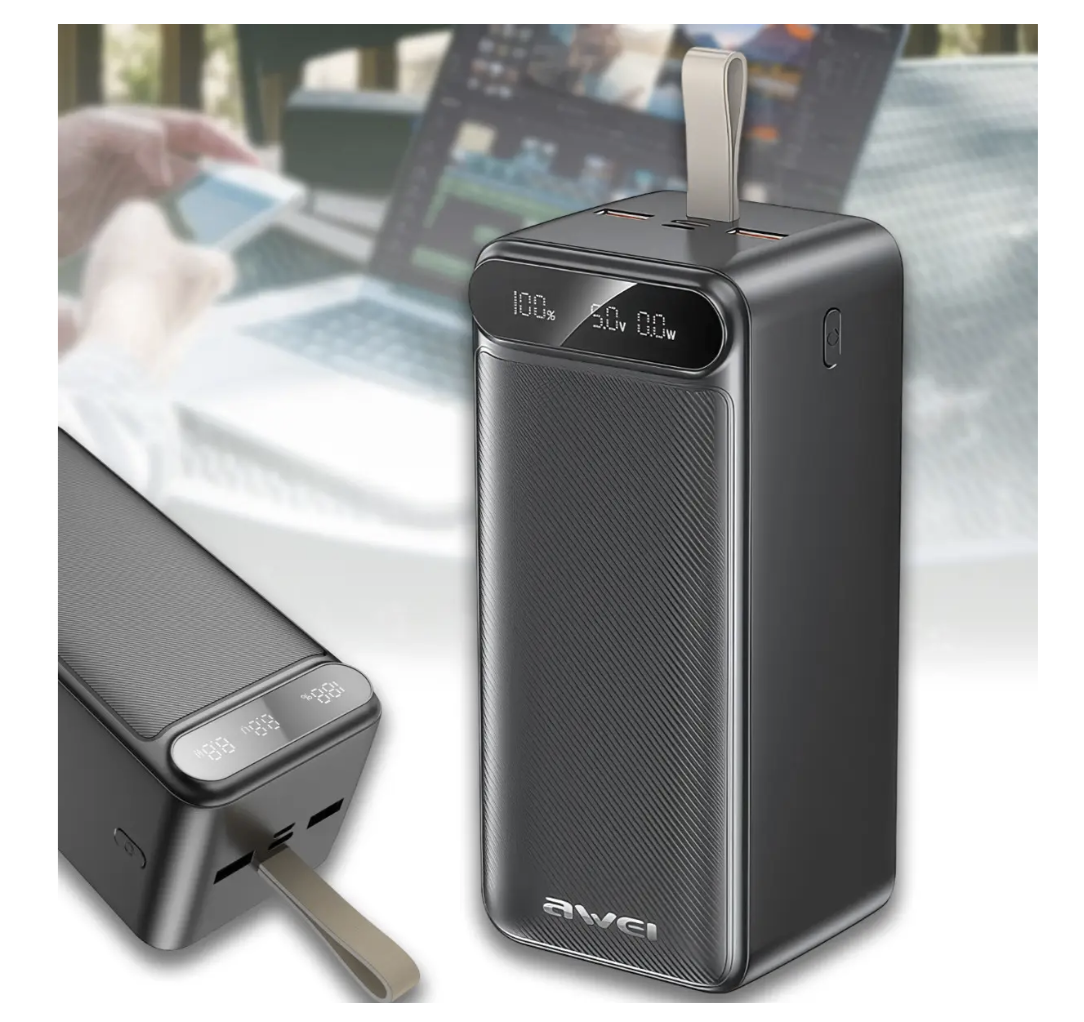 Зовнішній акумулятор Power Bank на 100 000 мАг з дисплеєм і ліхтариком AWEI P101K 22.5W - мініатюра 5