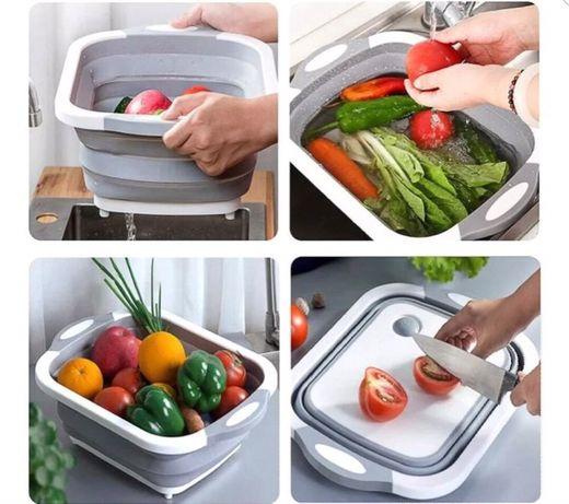 Господарська миска - дошка обробна 2 в 1 Складний кошик - трансформер для кухні - мініатюра 3