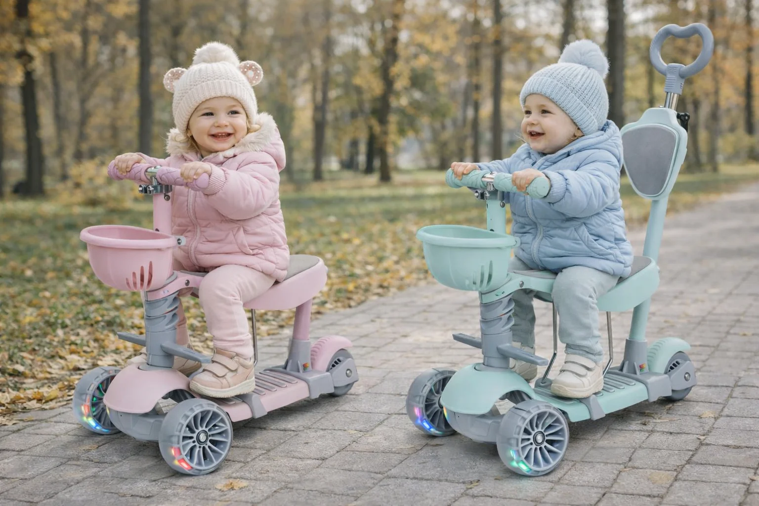 Дитячий триколісний самокат 18-3 з батьківською ручкою і сидінням - мініатюра 9