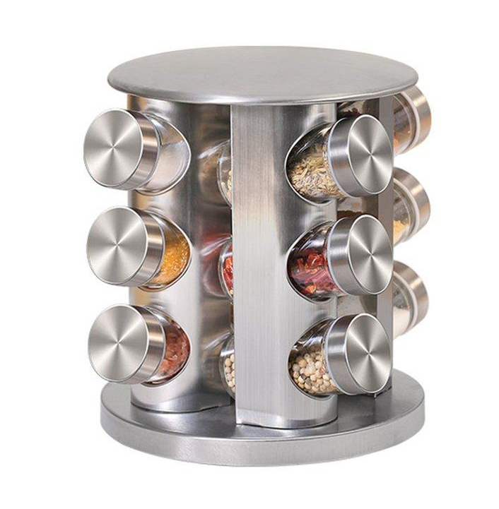 Набір ємностей - карусель для спецій спецівниця на підставці Spice Carousel ∙ 12 скляних баночок ∙ Нержавіюча сталь