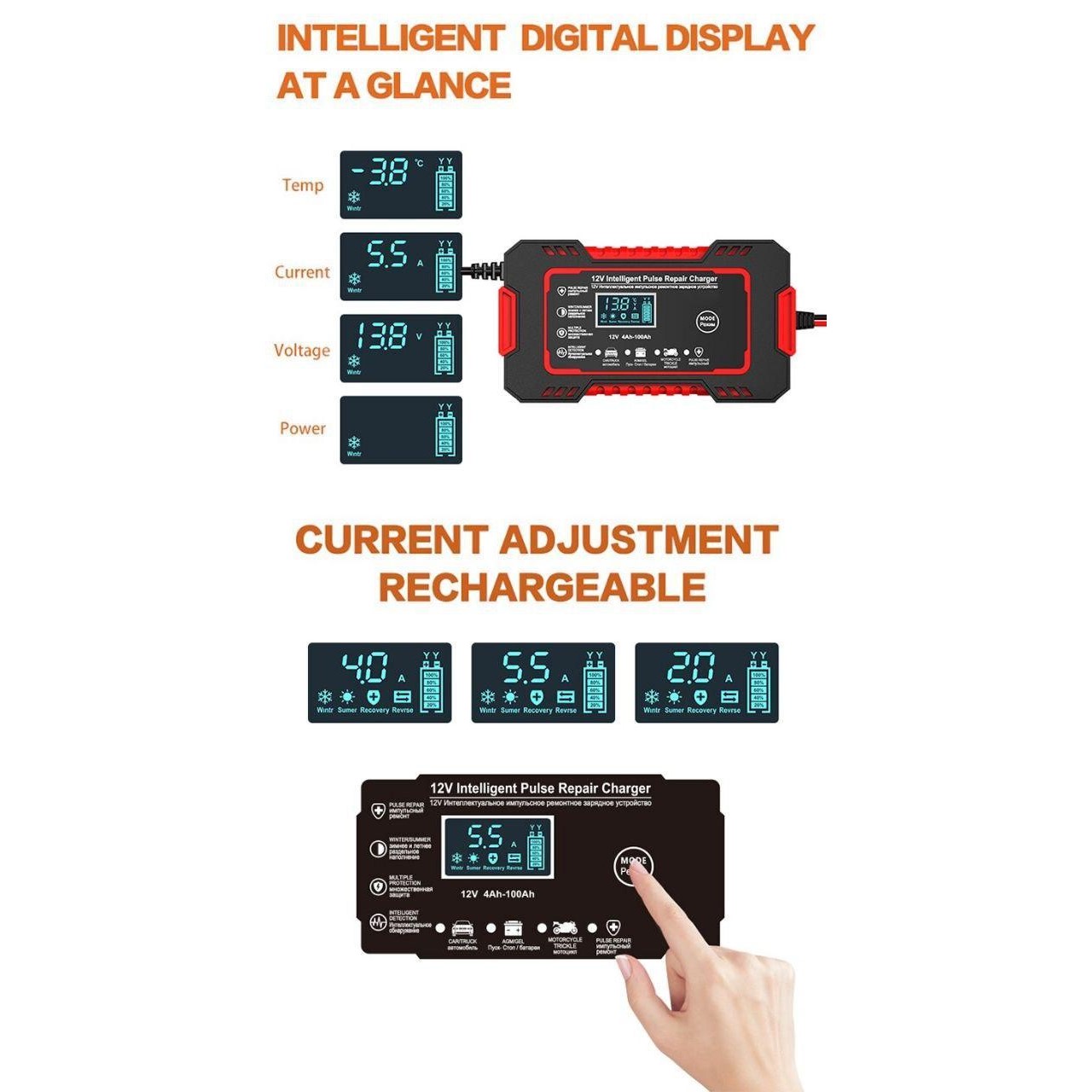 Інтелектуальний зарядний пристрій EAFC 12V 6A для авто і мото акумуляторів - мініатюра 6