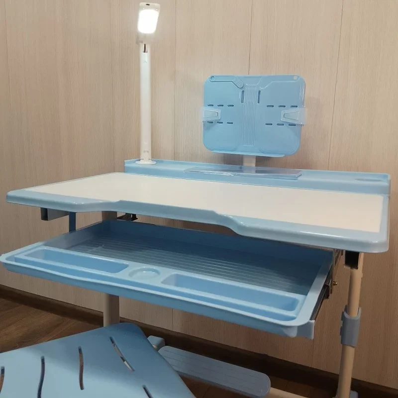 Дитяча парта зі стільцем регульована з лампою та підставкою для книг X-390 70×46 см синя - мініатюра 6