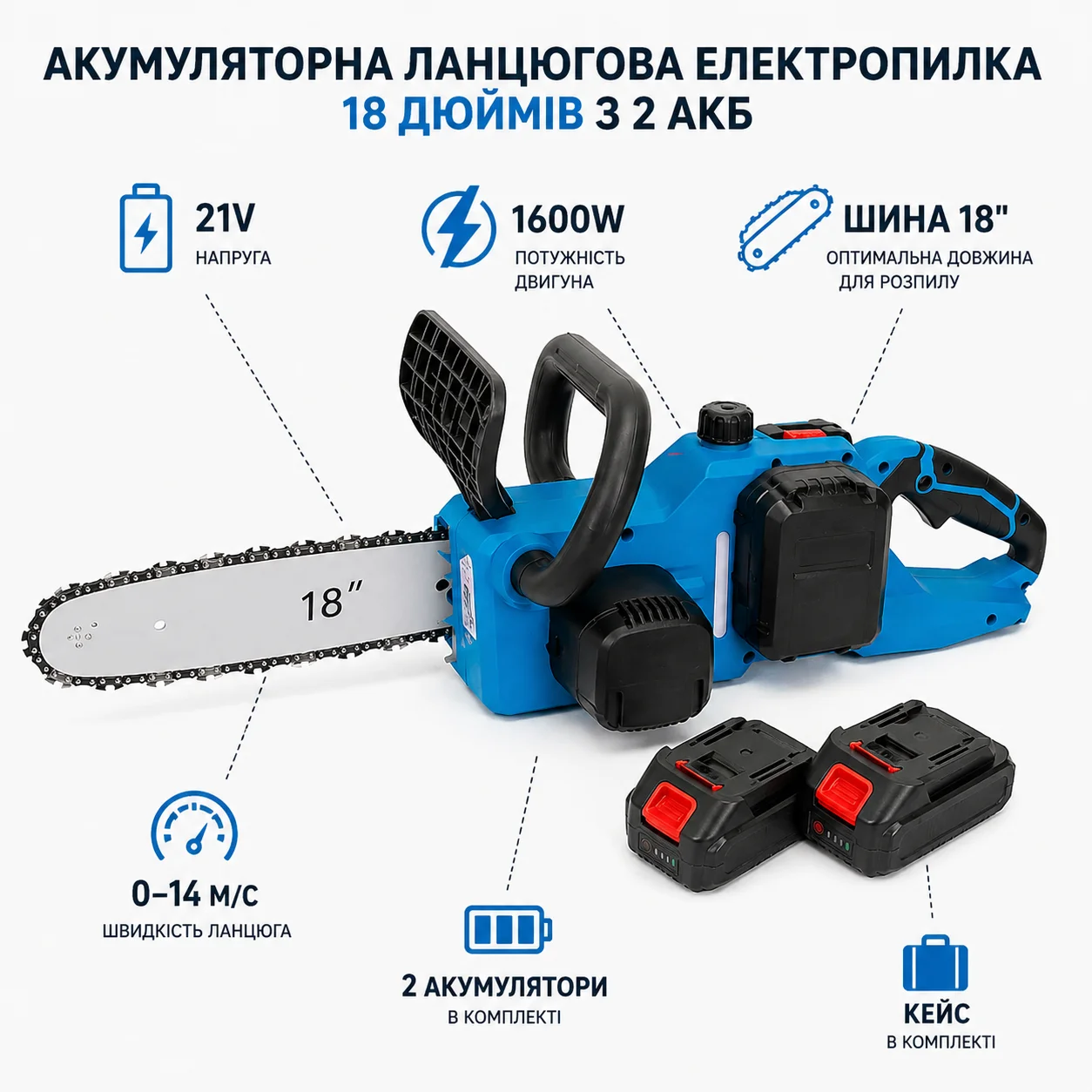 Акумуляторна ланцюгова електропила 18 дюймів з кейсом - мініатюра 2