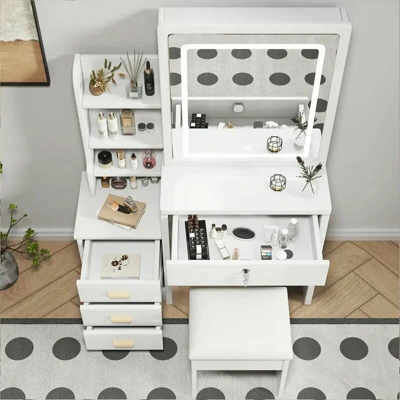 Туалетний столик STL-MD 84 з LED-дзеркалом, пуфом і ящиками - мініатюра 6