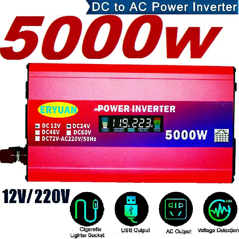 Інвертор 5000W 12V/24V у 220V з LCD і сонячною панеллю - мініатюра 3