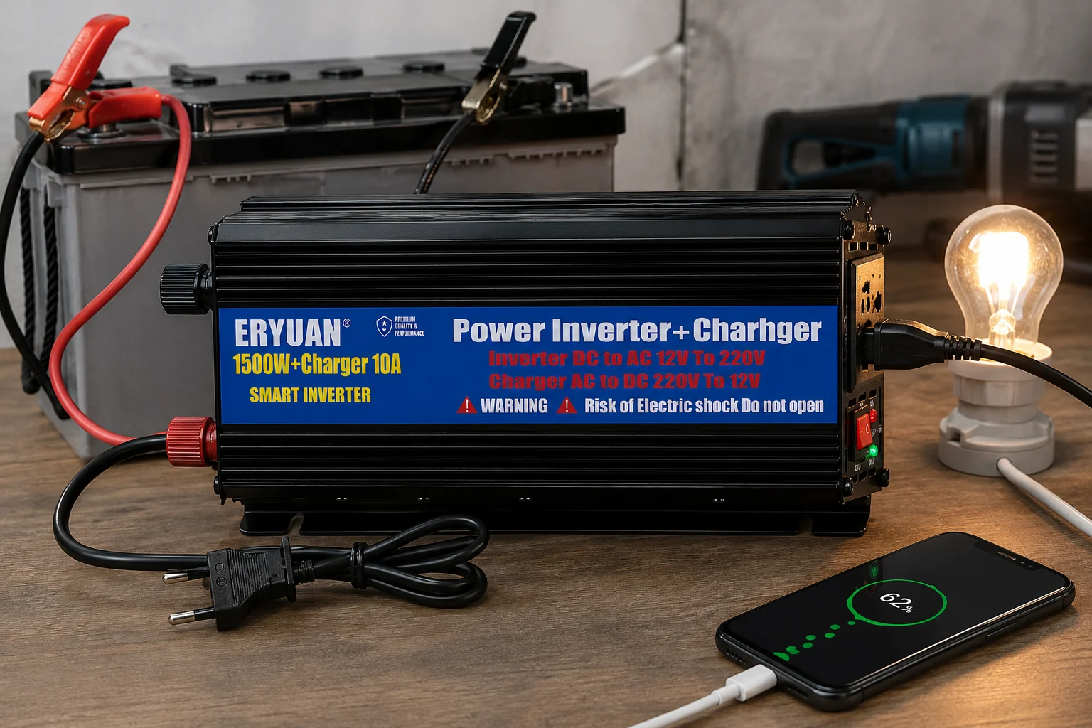 Перетворювач напруги 1500W із зарядним пристроєм 10A - мініатюра 5