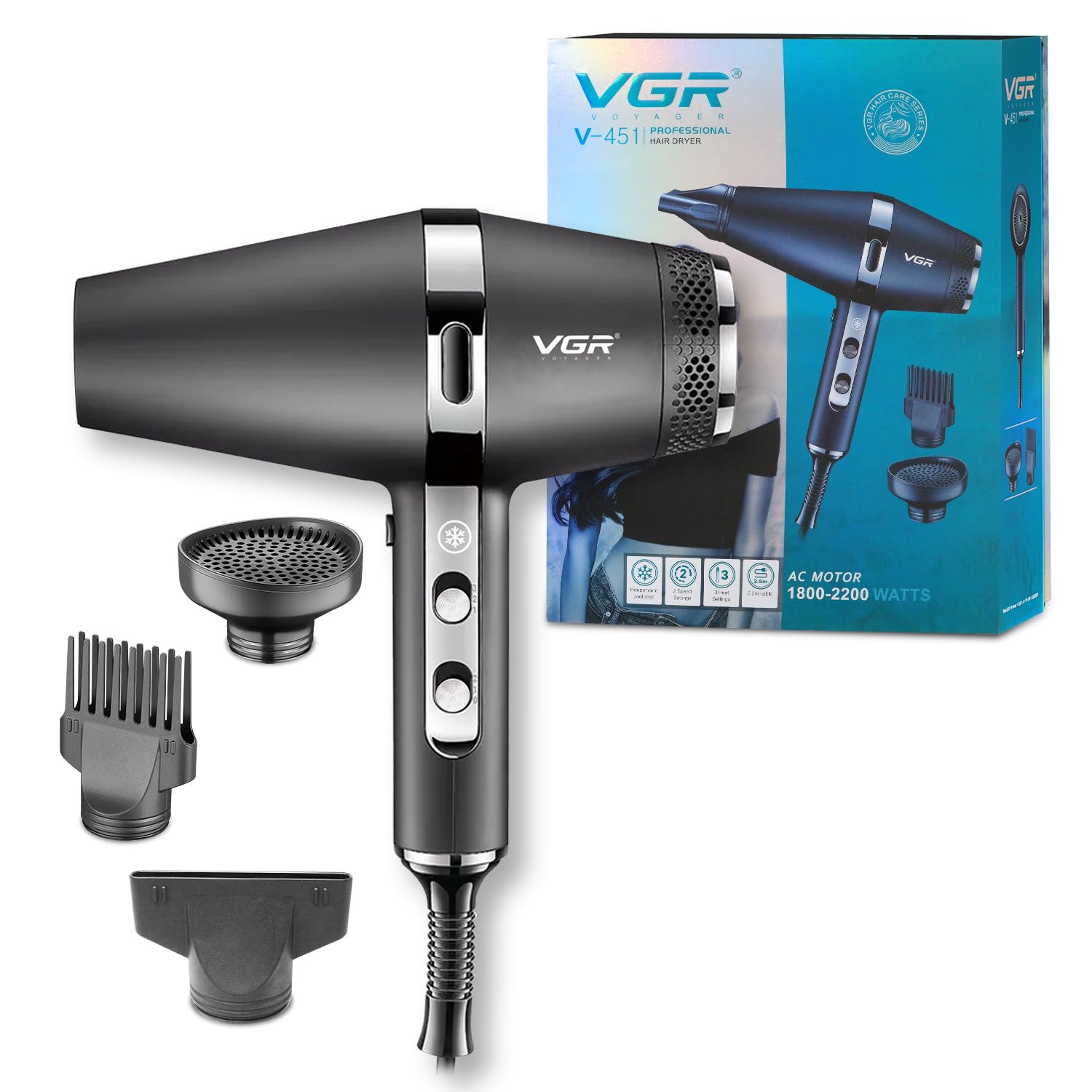 Професійний фен для волосся VGR V-451 ∙ Фен для сушіння та укладання волосся з іонізацією VGR V-451