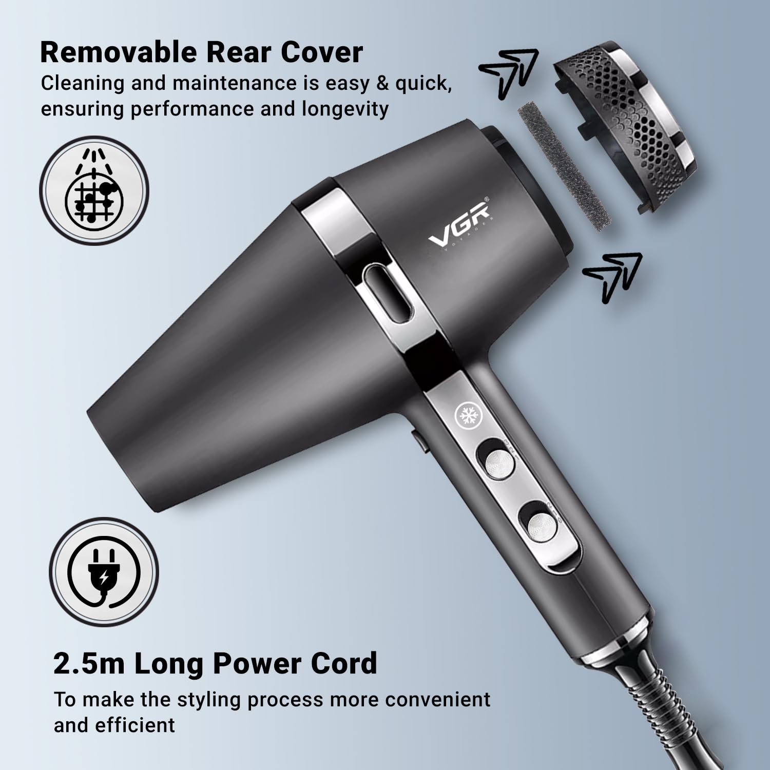 Професійний фен VGR V-451 для сушіння та укладання волосся - мініатюра 2