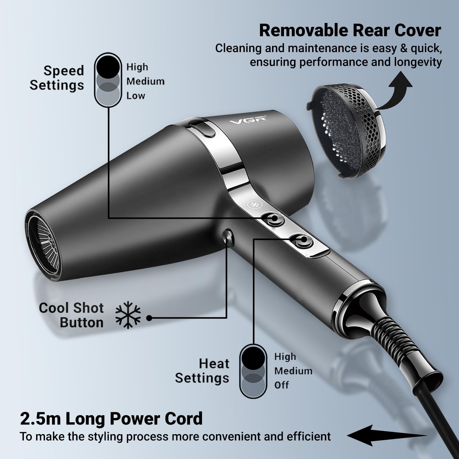 Професійний фен VGR V-451 для сушіння та укладання волосся - мініатюра 4