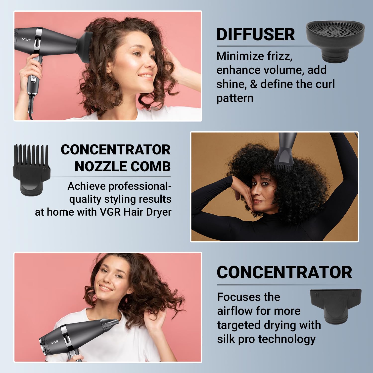 Професійний фен VGR V-451 для сушіння та укладання волосся - мініатюра 5