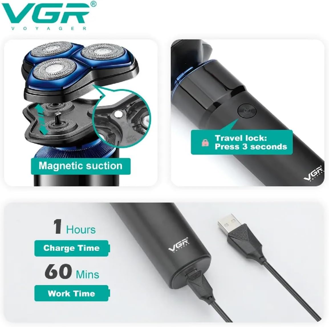 Електробритва VGR V-325 з 3D плаваючими головками - мініатюра 6