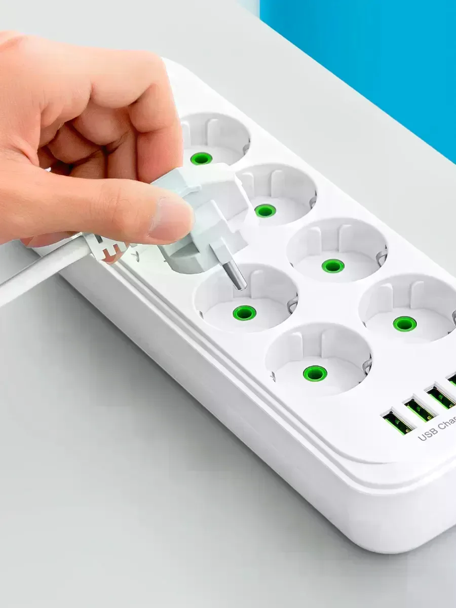 Мережевий подовжувач-фільтр PNS-02/D10 білий 5 м з LED-індикатором, 4 USB і PD Type-C - мініатюра 4