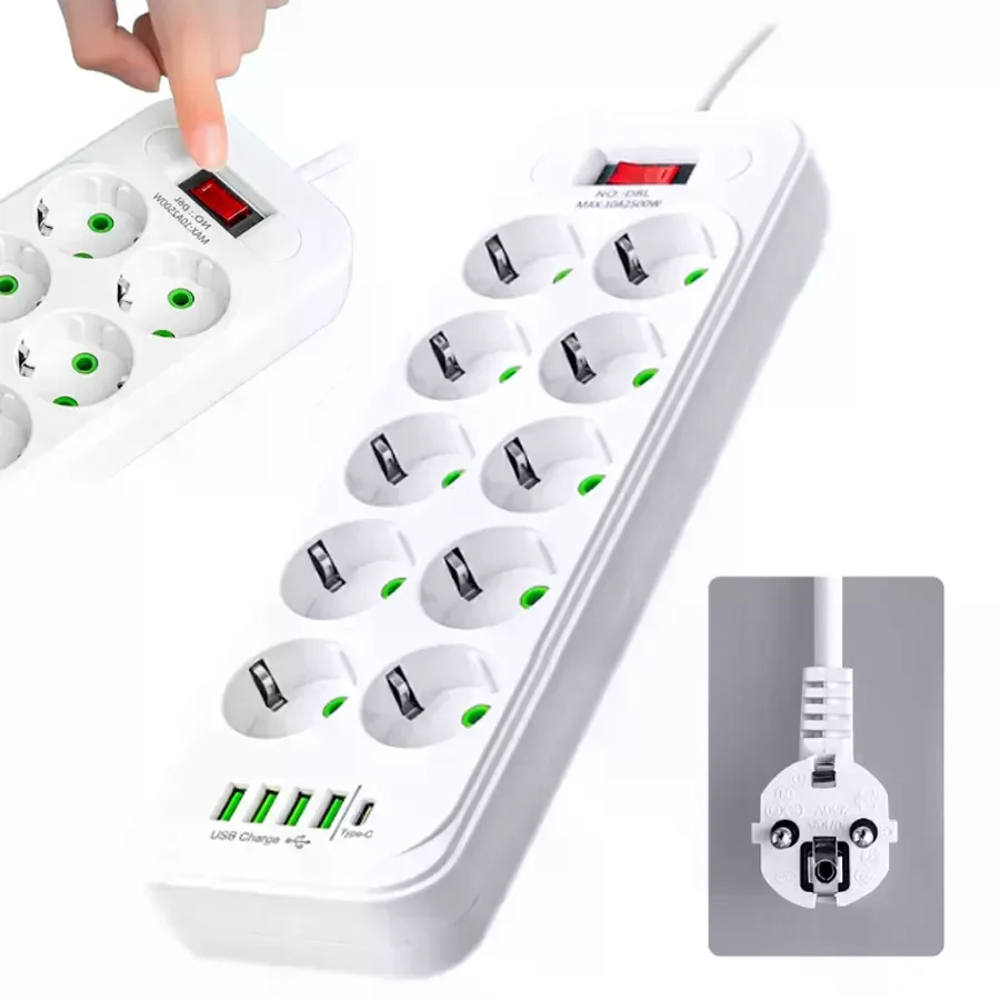 Мережевий подовжувач-фільтр PNS-02/D10 білий 5 м з LED-індикатором, 4 USB і PD Type-C - мініатюра 5