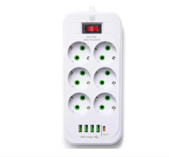 Мережевий подовжувач-фільтр PNS-03/D6 білий 3 м з LED-індикатором, 4 USB і PD Type-C - мініатюра 3